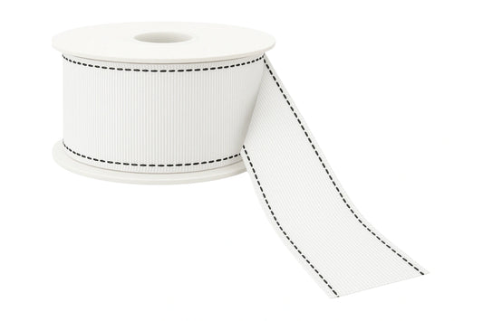 Black On White Stitch Ribbon - Sold Per Metre 25mm - My Dream Cake