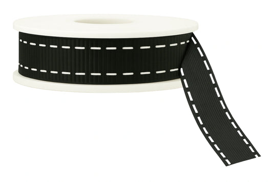 Black White on Stitch Ribbon - Sold Per Metre 9mm - My Dream Cake