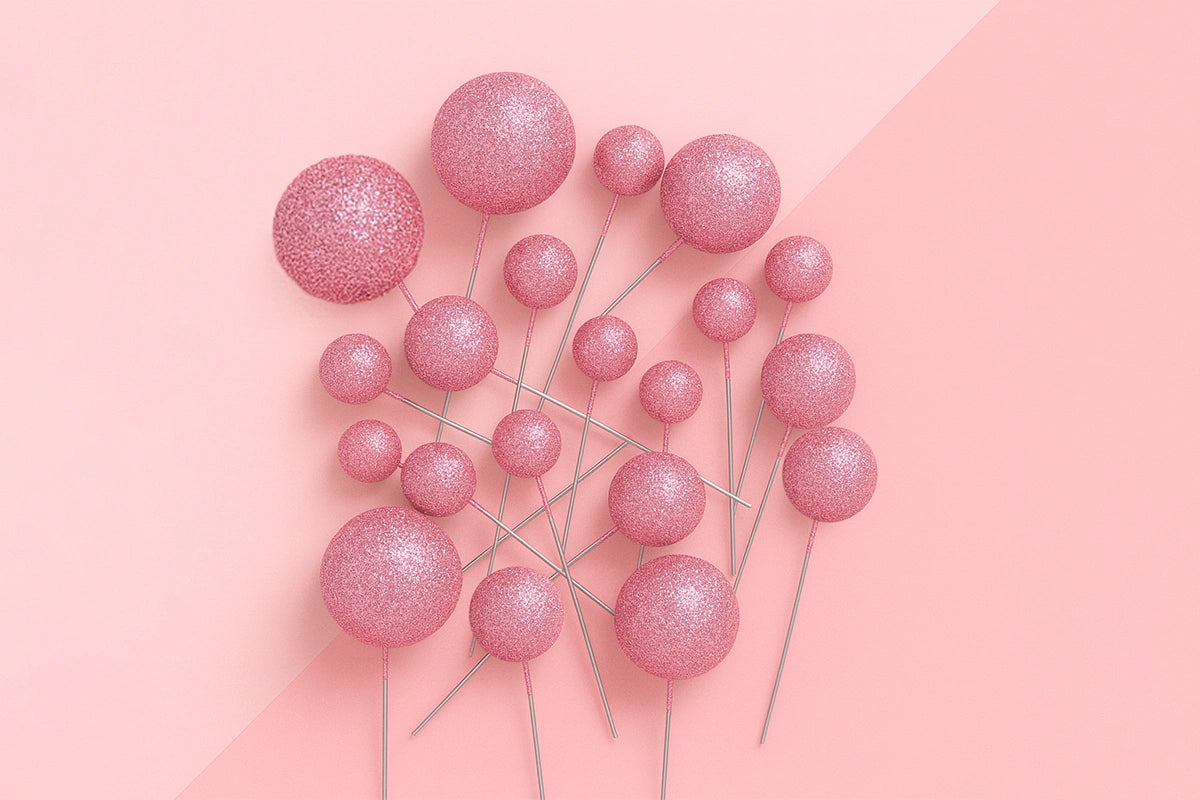 Hot Pink Glitter Ball Topper (20 Pack) - Iconic Cake Art