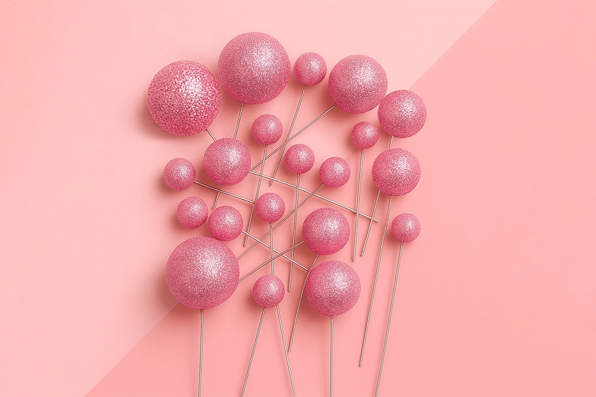 Pink Glitter Ball Topper (20 Pack) - Iconic Cake Art