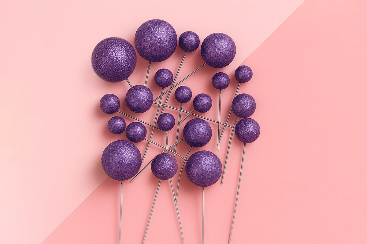 Purple Glitter Ball Topper (20 Pack) - Iconic Cake Art
