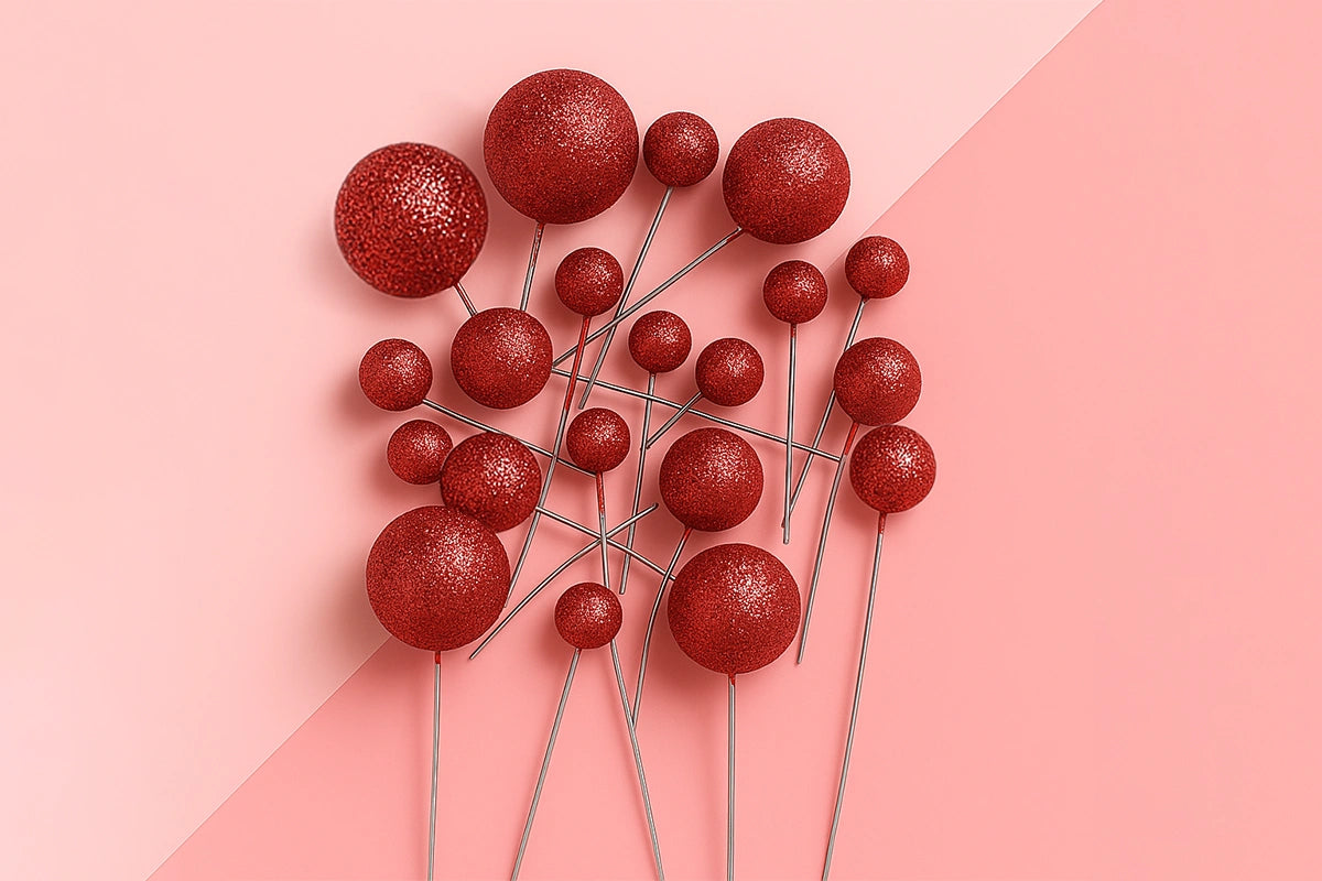 Red Glitter Ball Topper (20 Pack) - Iconic Cake Art