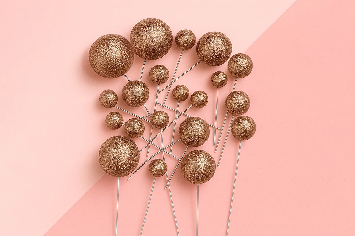 Rose Gold Glitter Ball Topper (20 Pack) - Iconic Cake Art