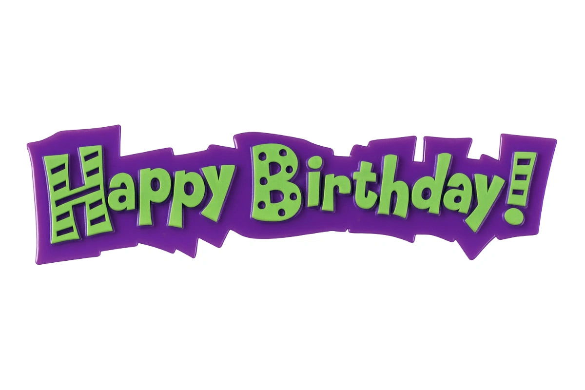 Purple Green Happy Birthday Plaque - Cake Topper - Bakery Crafts