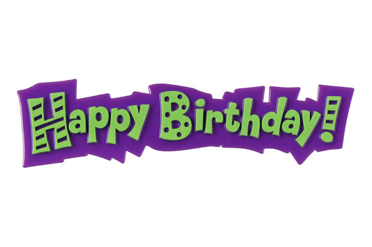 Purple Green Happy Birthday Plaque - Cake Topper - Bakery Crafts