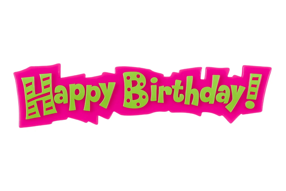 Green Pink Happy Birthday Plaque - Cake Topper - Bakery Crafts