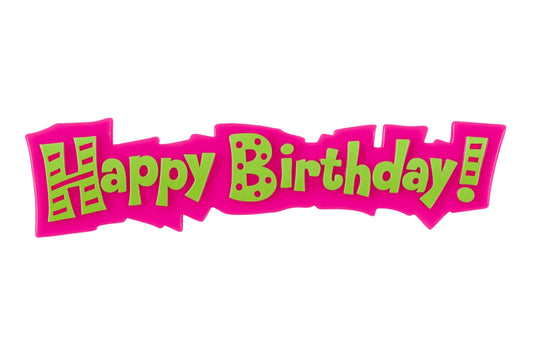 Green Pink Happy Birthday Plaque - Cake Topper - Bakery Crafts