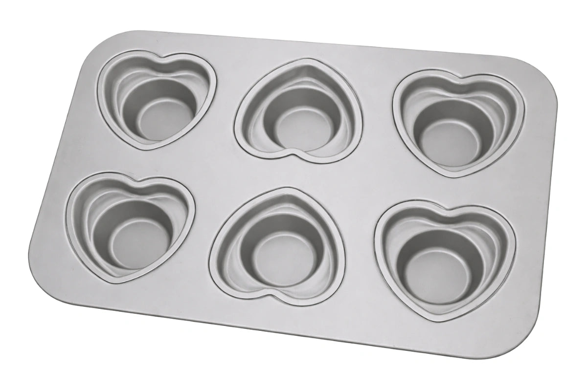 Anodized 6 Heart Cup Muffin Pan - Hot Stuff Bakeware