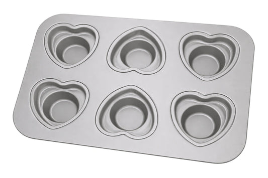 Anodized 6 Heart Cup Muffin Pan - Hot Stuff Bakeware