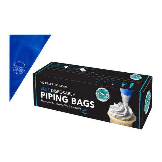 Blue 12 Inches Disposable Piping Bags Roll 30cm (100 Pack) - Iconic Cake Art