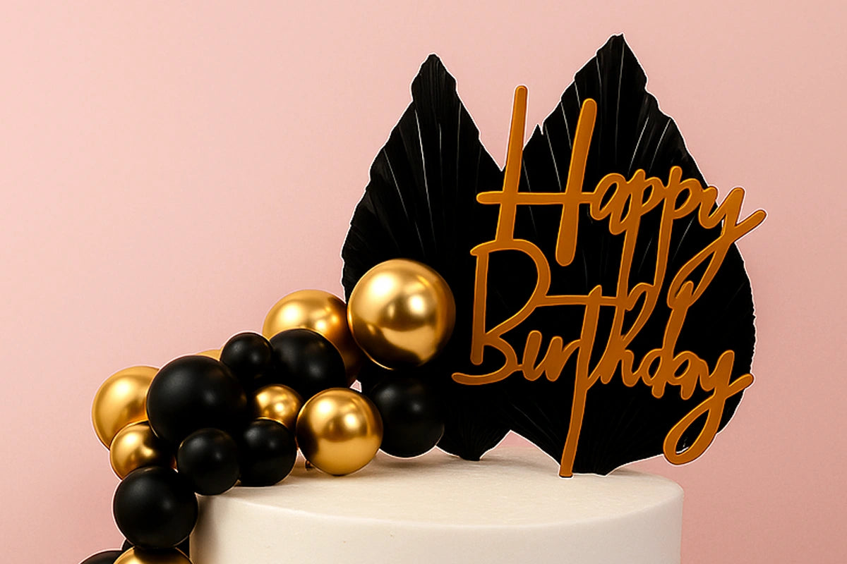 Black And Gold Birthday Topper Set - Iconic Cake Art