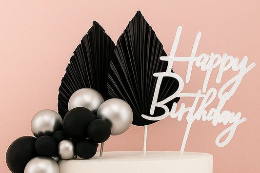 Silver Black and Birthday Topper Set - Iconic Cake Art
