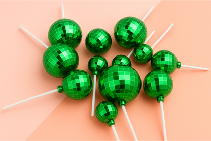 Green Disco Ball Topper Set (12 Pack) - Iconic Cake Art