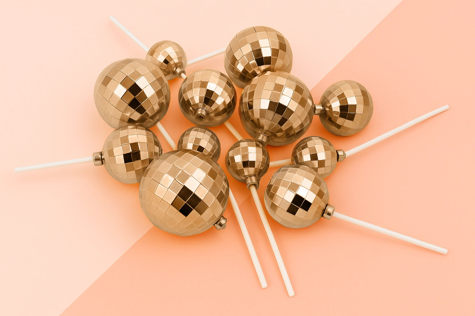 Rose Gold Disco Ball Topper Set (12 Pack) - Iconic Cake Art