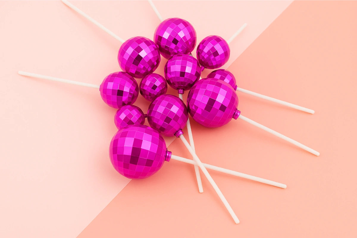 Pink Disco Ball Topper Set (12 Pack) - Iconic Cake Art