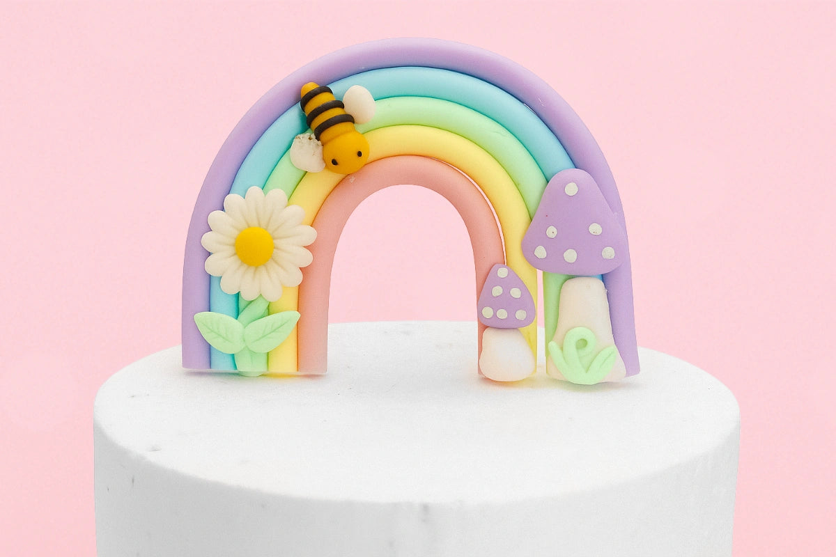 Rainbow Pastel Bee Topper - Iconic Cake Art