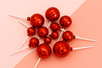 Red Disco Ball Topper Set (12 Pack) - Iconic Cake Art
