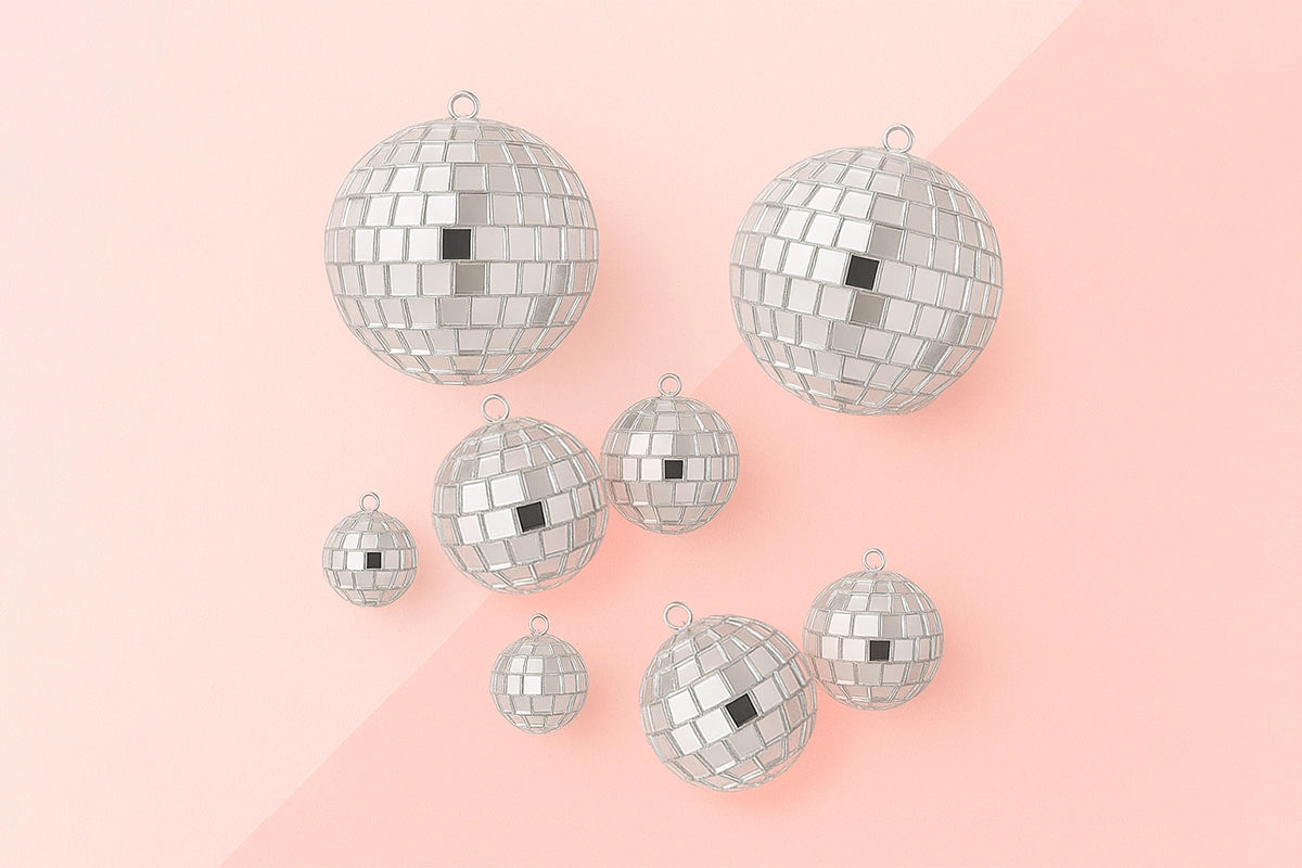 , 4cm, 5cm, 6cm Set of Disco Ball Without Stick 3cm (8 Pack) - Iconic Cake Art