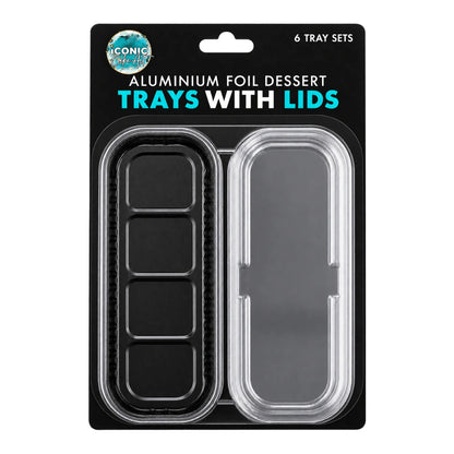 6pcs Black Foil Trays With Lids Iconic Cake Art