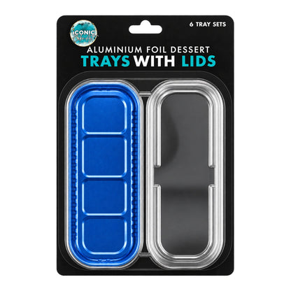 6pcs Royal Blue Foil Trays With Lids Iconic Cake Art