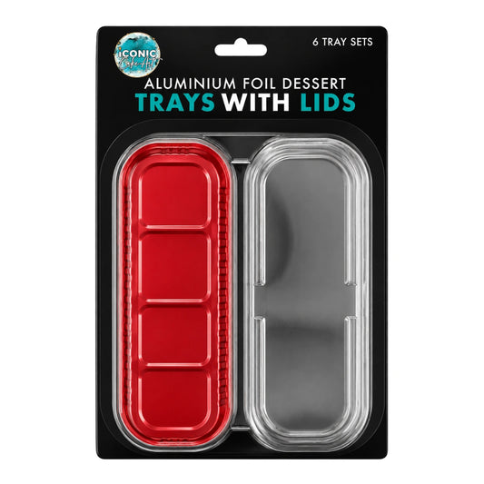 6pcs Red Foil Trays With Lids Iconic Cake Art