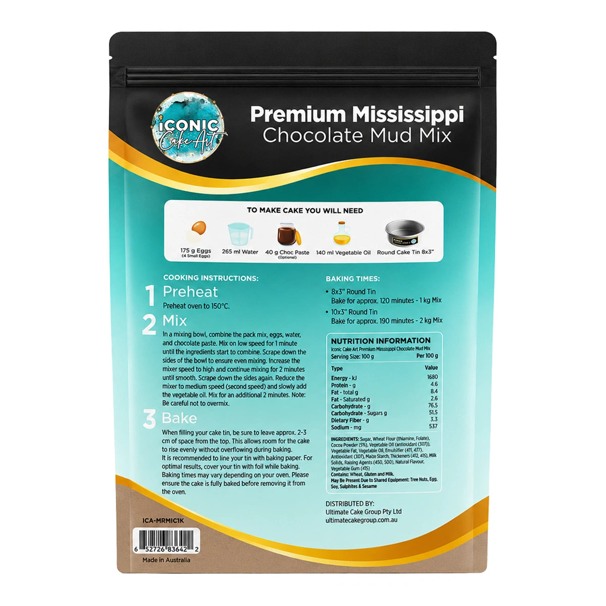 Chocolate Premium Mississippi Mud Mix 1kg - Iconic Cake Art