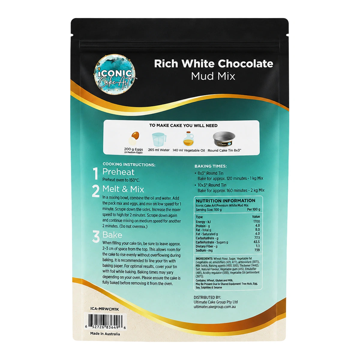 White Rich Mud Cake Mix Premium 1kg - Iconic Cake Art