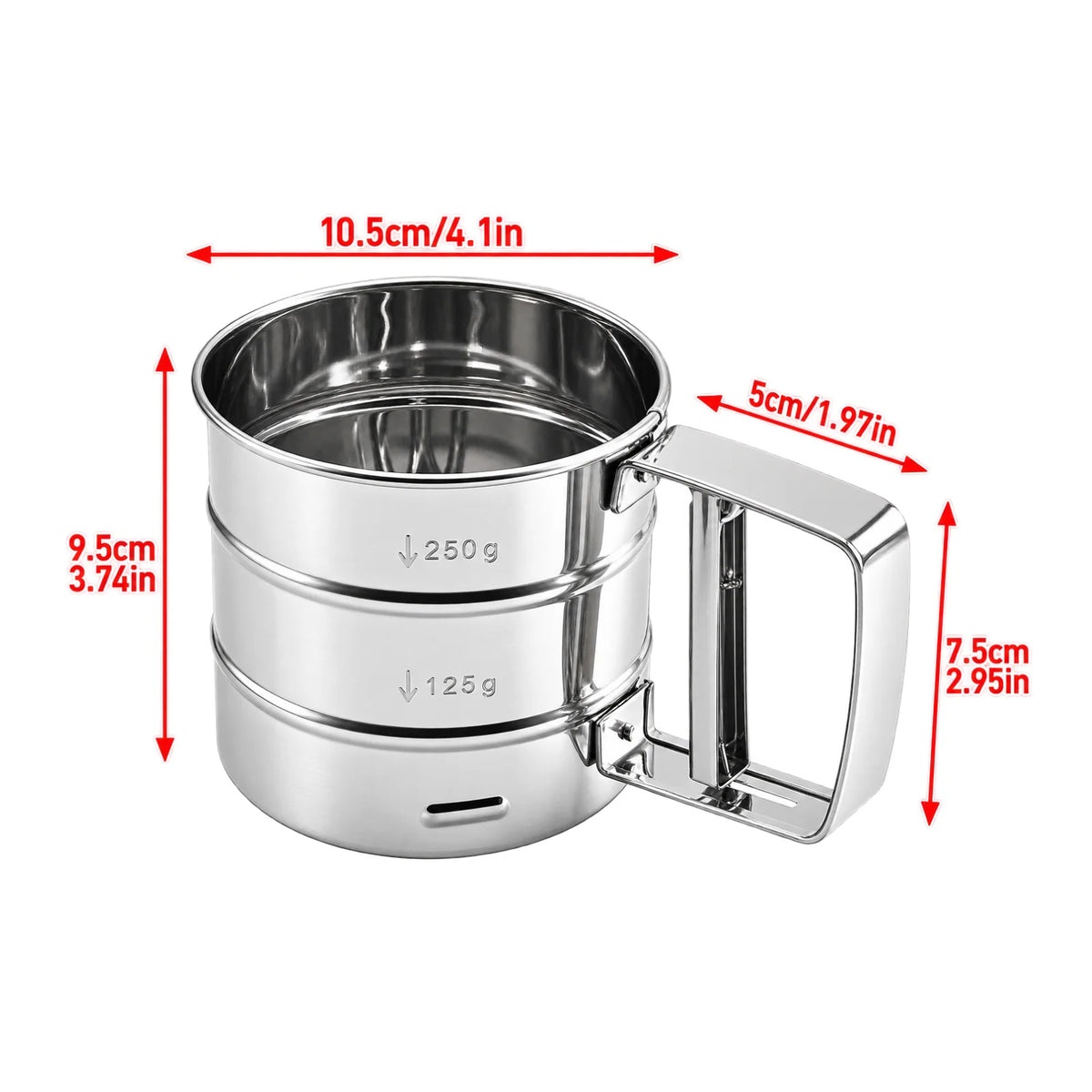 Stainless Steel Flour Sieve With Handle Iconic Cake Art