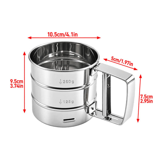 Stainless Steel Flour Sieve With Handle Iconic Cake Art