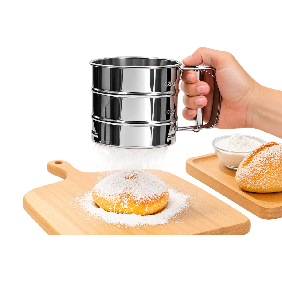 Stainless Steel Flour Sieve With Handle Iconic Cake Art