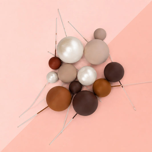 Taupe Mix Ball Toppers (12 Pack) - Iconic Cake Art