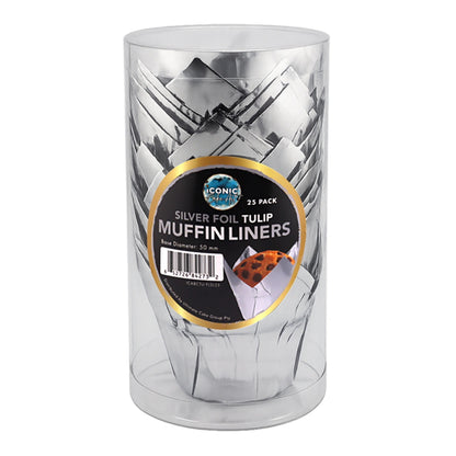 Silver Tulip Baking Cups (25 Pack) - Iconic Cake Art