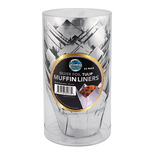 Silver Tulip Baking Cups (25 Pack) - Iconic Cake Art
