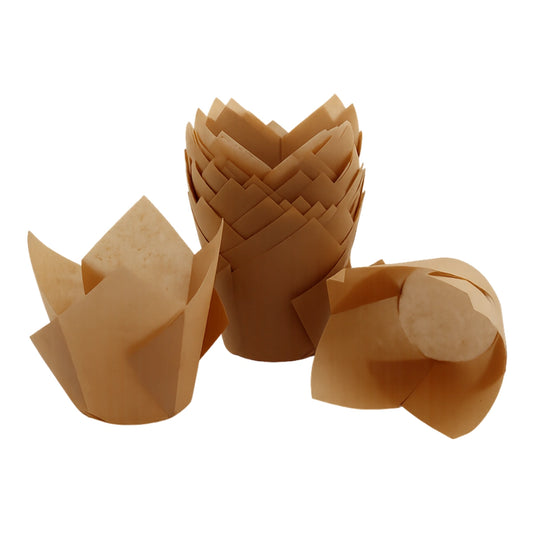 Brown Light Greaseproof Tulip Baking Cups (25 Pack) - Iconic Cake Art
