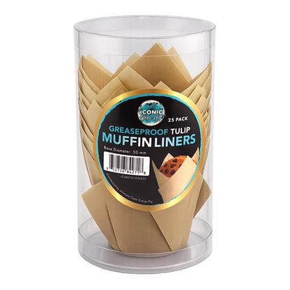 Brown Light Greaseproof Tulip Baking Cups (25 Pack) - Iconic Cake Art