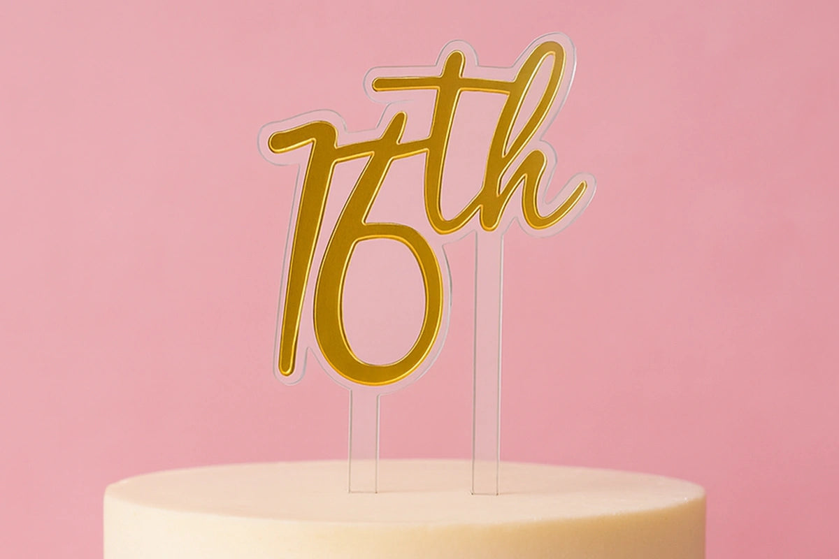 Gold 16th Birthday Topper - Iconic Cake Art
