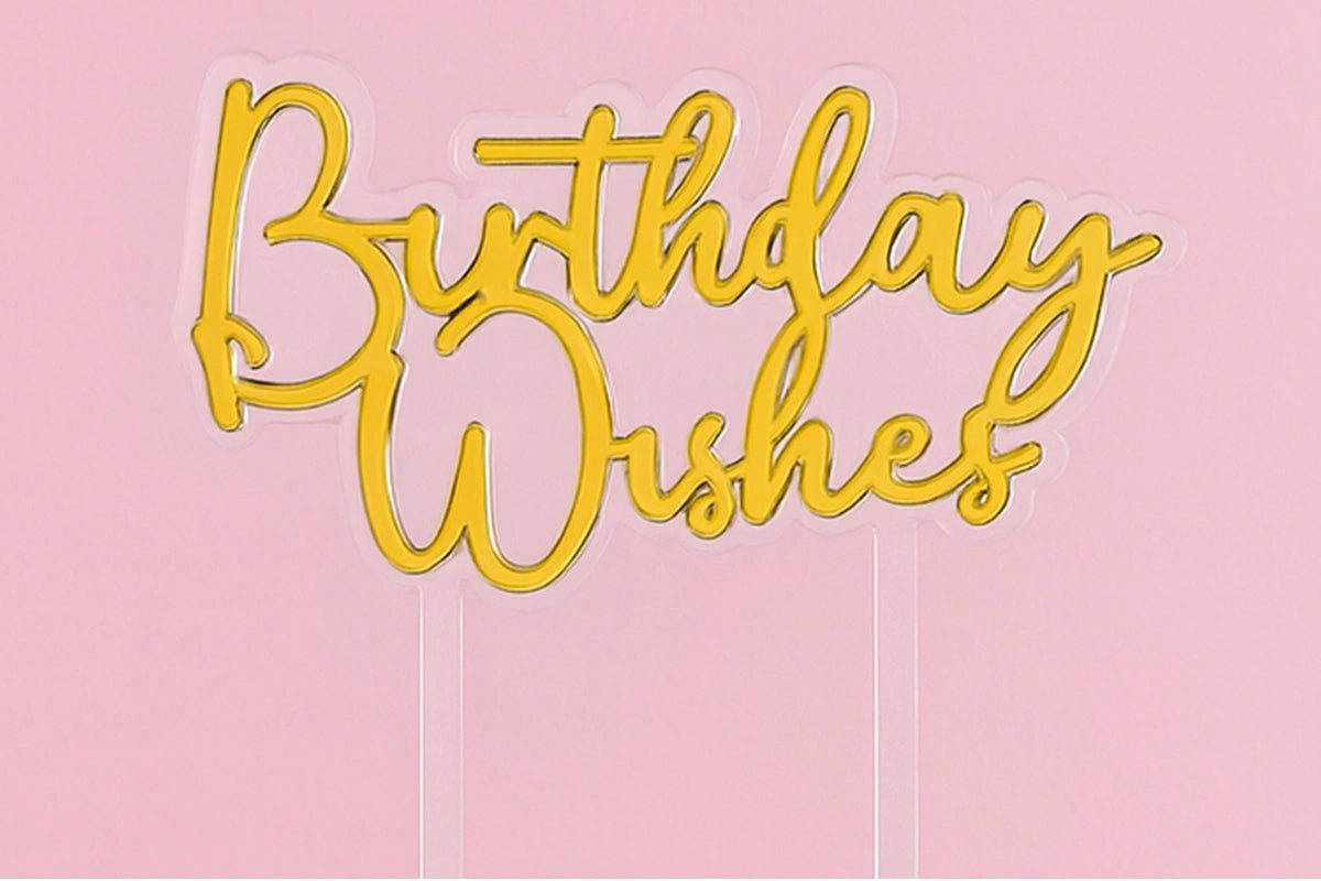 Gold Birthday Wishes Topper - Iconic Cake Art