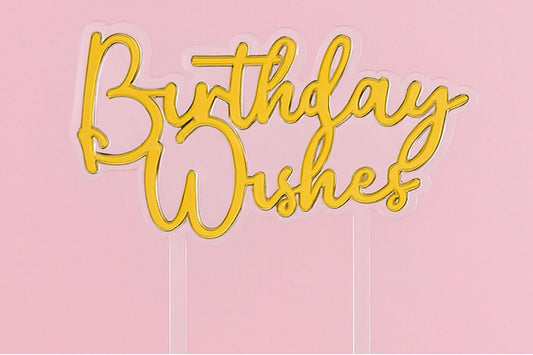 Gold Birthday Wishes Topper - Iconic Cake Art
