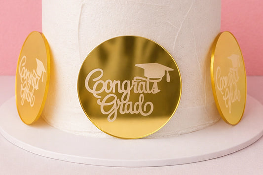 Gold Congrats Grad Toppers (6 Pack) - Iconic Cake Art