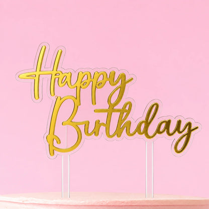 Gold Happy Birthday Topper - Iconic Cake Art