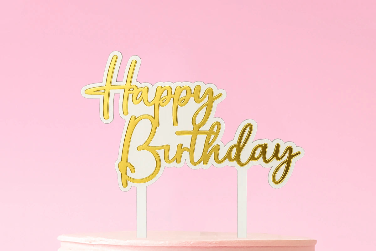 Gold Happy Birthday Topper - Iconic Cake Art