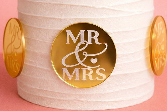 Gold Mr and Mrs Toppers (6 Pack) - Iconic Cake Art