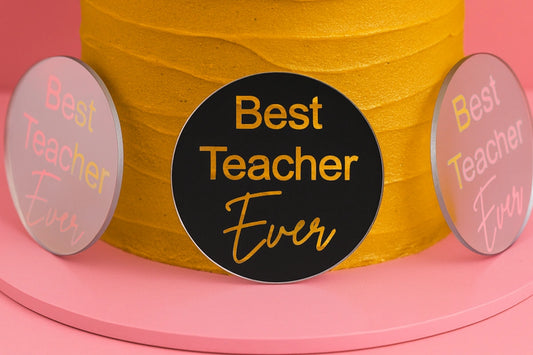Silver Best Teacher Toppers (6 Pack) - Iconic Cake Art
