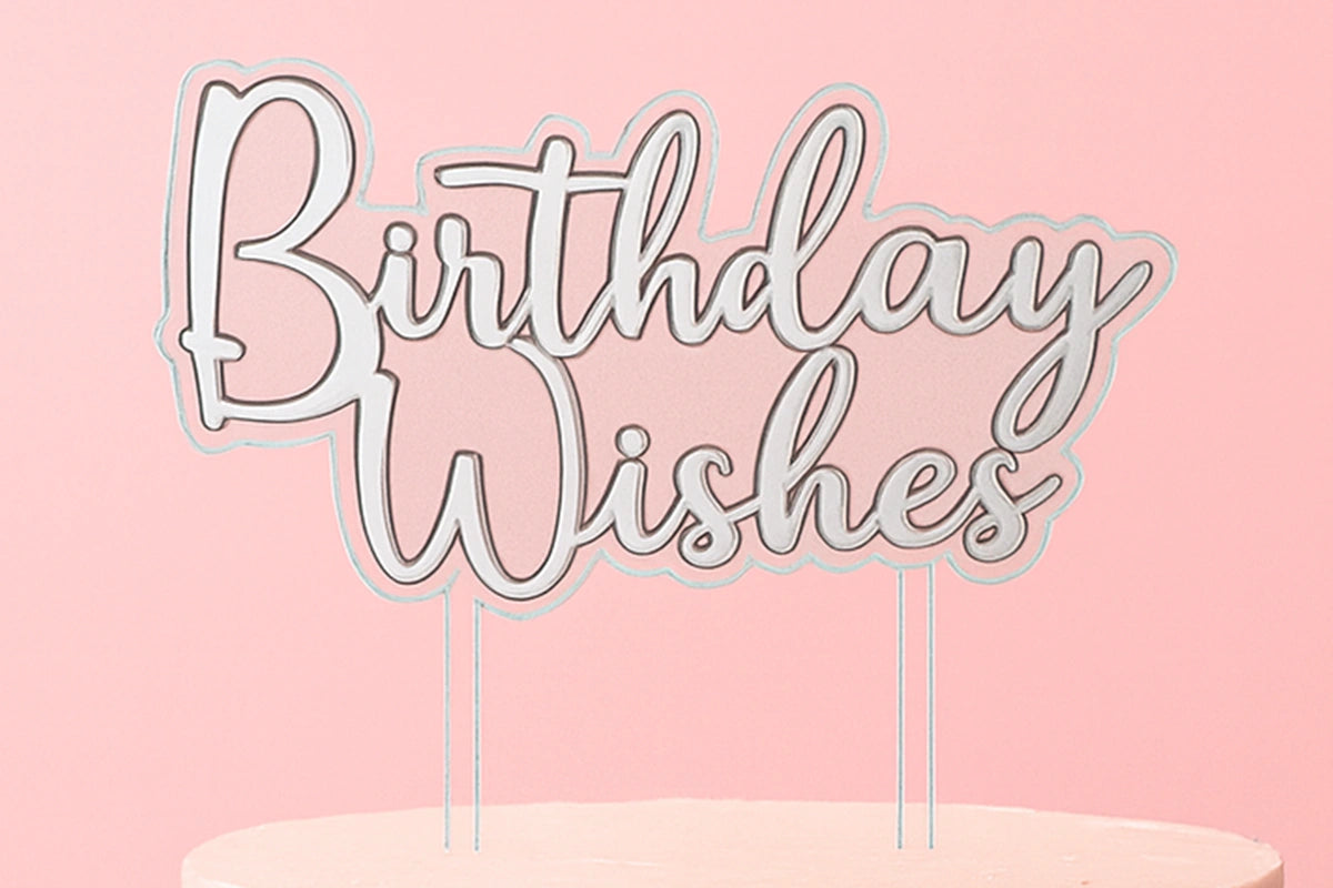 Silver Birthday Wishes Topper - Iconic Cake Art