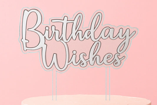 Silver Birthday Wishes Topper - Iconic Cake Art