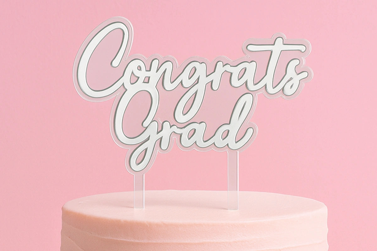 Silver Congrats Grad Topper - Iconic Cake Art