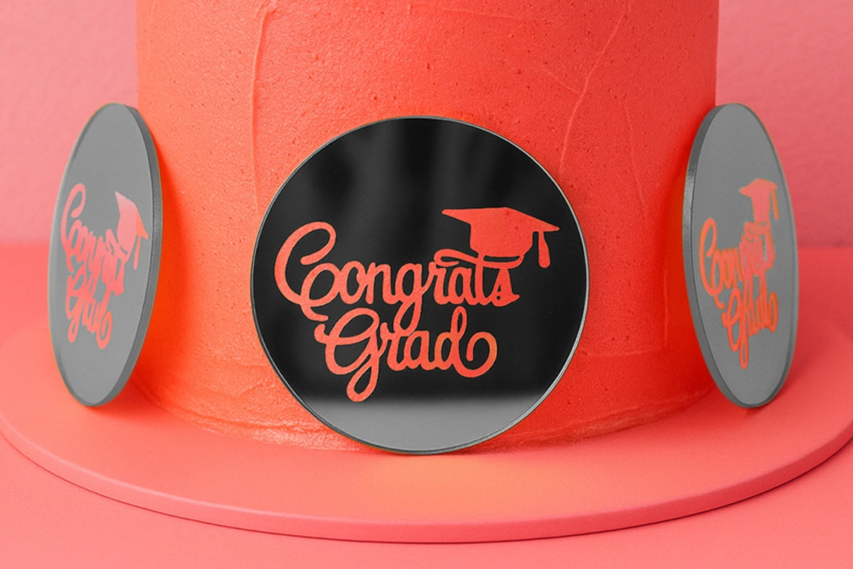 Silver Congrats Grad Toppers (6 Pack) - Iconic Cake Art