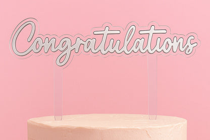 Silver Congratulations Topper - Iconic Cake Art