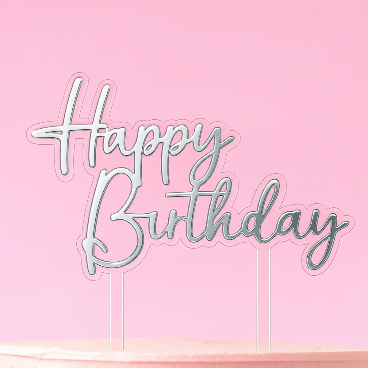 Silver Happy Birthday Topper - Iconic Cake Art