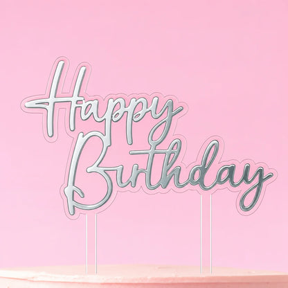 Silver Happy Birthday Topper - Iconic Cake Art